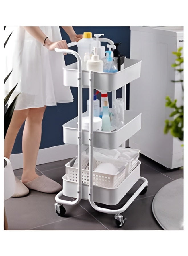 Toshionics 3-Tier Metal Mesh Rolling Utility Cart with Handle & Wheels | Multipurpose Storage Organizer Rack for Kitchen, Bathroom, Office, Home | Mobile Shelving Unit, Space-Saving Storage Trolley (33.5 x 17.5 x 14.5 in) - Image 4